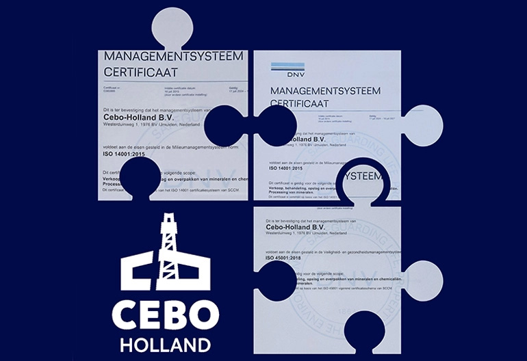 Cebo Holland BV has successfully been ISO recertified by for the standards ISO 9001, ISO 14001, and ISO 45001.